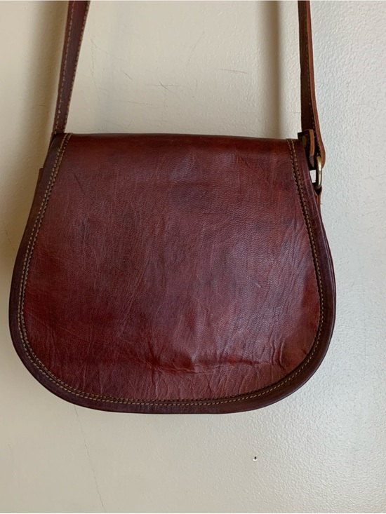 Unbranded Handbags - Vtg Waxed Leather Messenger Bag Crossbody Green Canvas Interior Brass Hardware